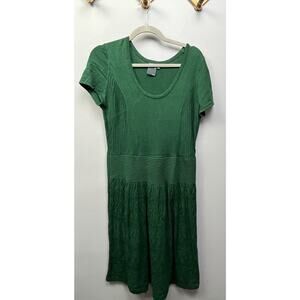 Gabby Skye Sweater Dress Womens Large Green Drop Waist knit Short Sleeve